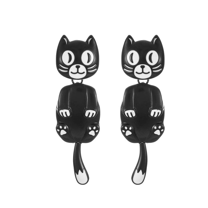 Retro Cat Halloween Earrings - Spooky Season Costume Jewelry, 1 Pair