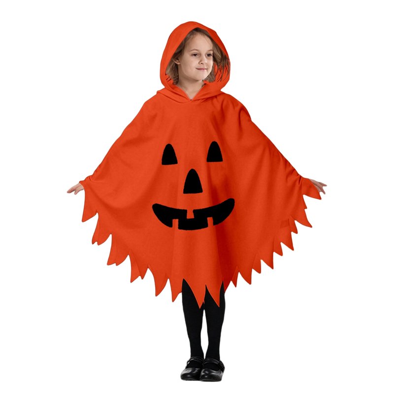Kids Halloween Costumes Unisex Hooded Pumpkin Cape - Orange, 7-9 Years