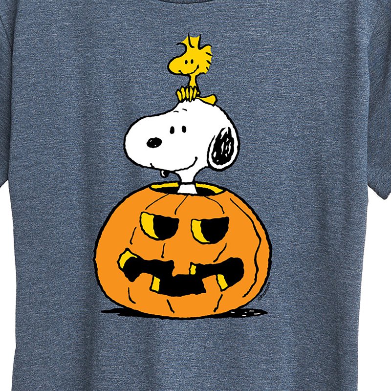 Heather Blue Peanuts Snoopy Woodstock Pumpkin Women's T-Shirt 3X
