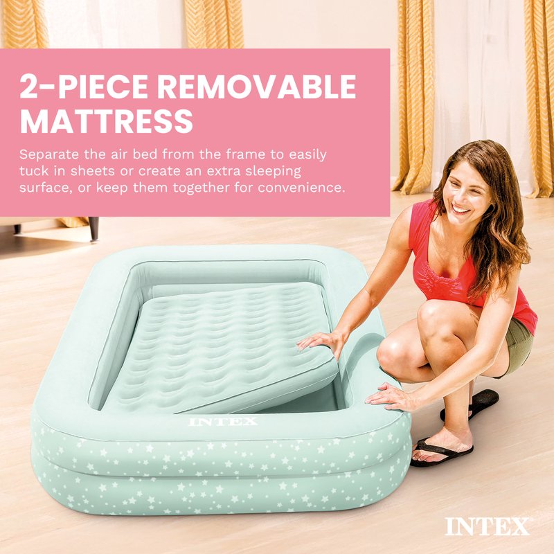 Kids Travel Air Mattress with Raised Sides & Hand Pump - Portable Inflatable Bed