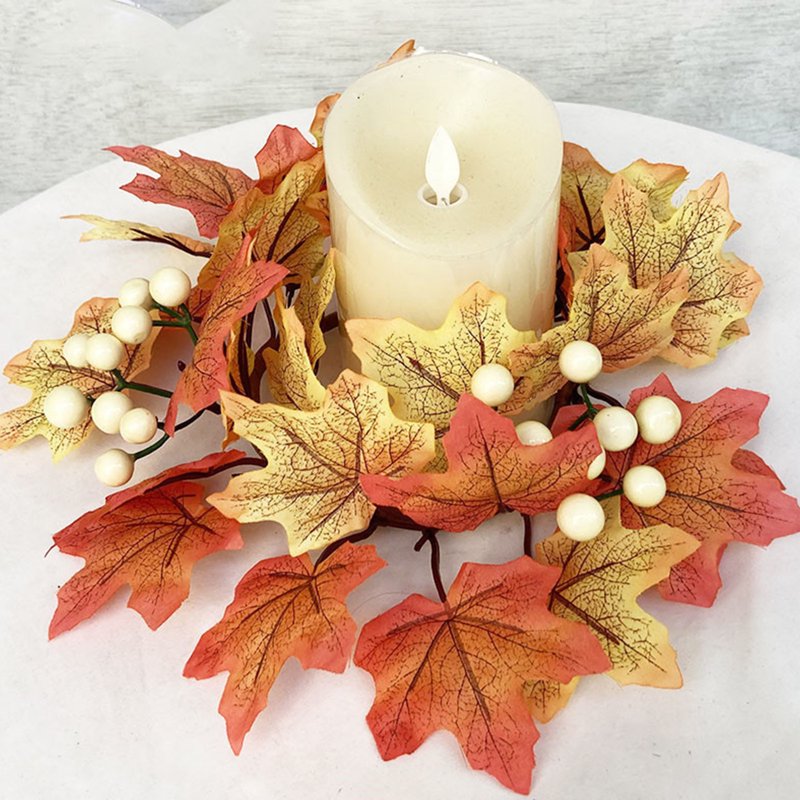 Autumn Fall Wreath for Front Door - Maple Leaves Halloween Thanksgiving Decor