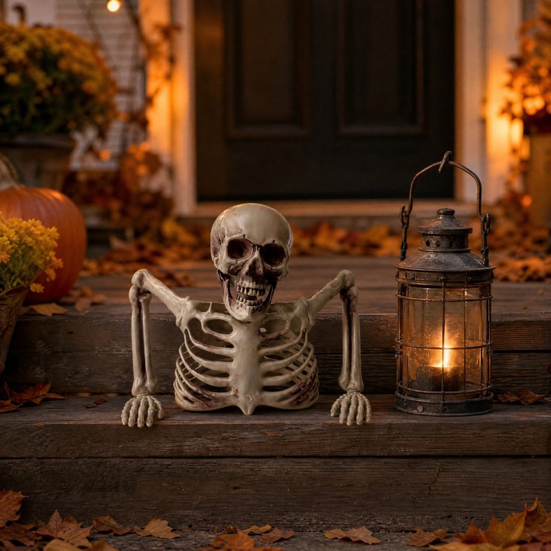 Halloween Skeleton Prop Half Torso White Plastic Tabletop Decor Variation 023#B