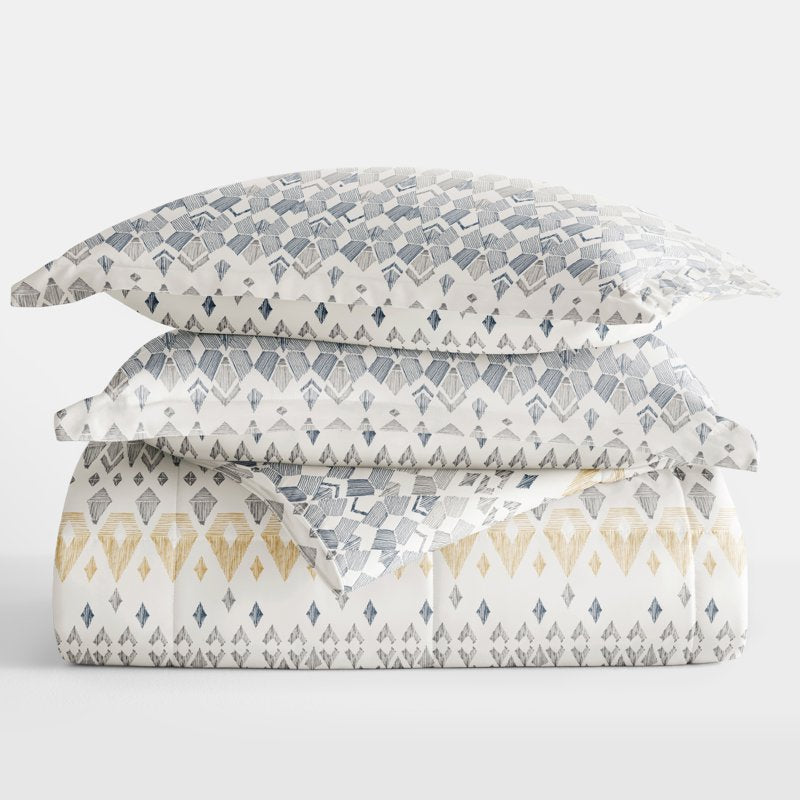 King Down Alternative Comforter Set with Mayan Stamp Pattern - Gray Reversible Bedding