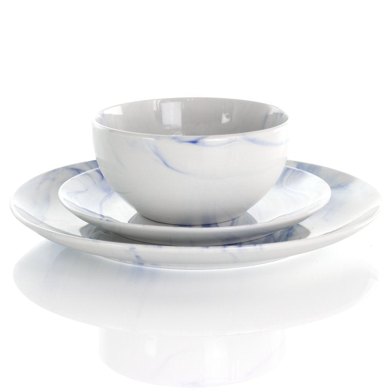 16 Piece Blue & White Marble Stoneware Dinnerware Set