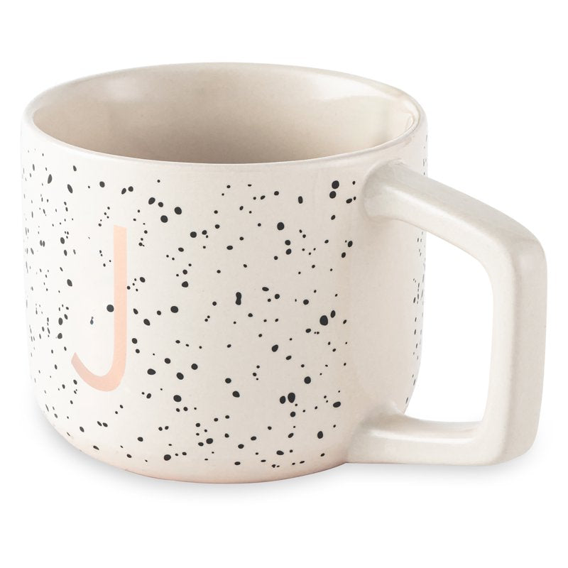 Monogram J Stoneware Mug - 13.5 oz White Speckled Design