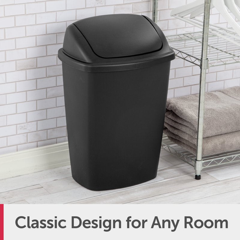 7.5 Gallon Plastic Kitchen Trash Can with Swing Top Lid - Black