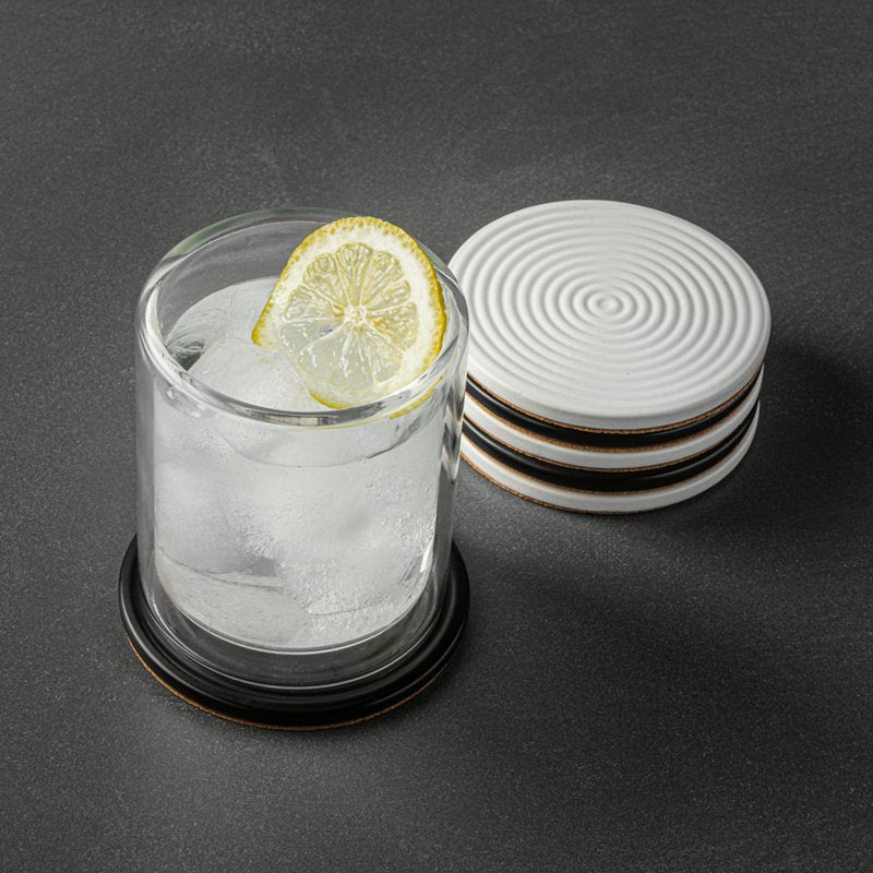 Ceramic Ribbed Coaster Set - 8 Pack, Black & White