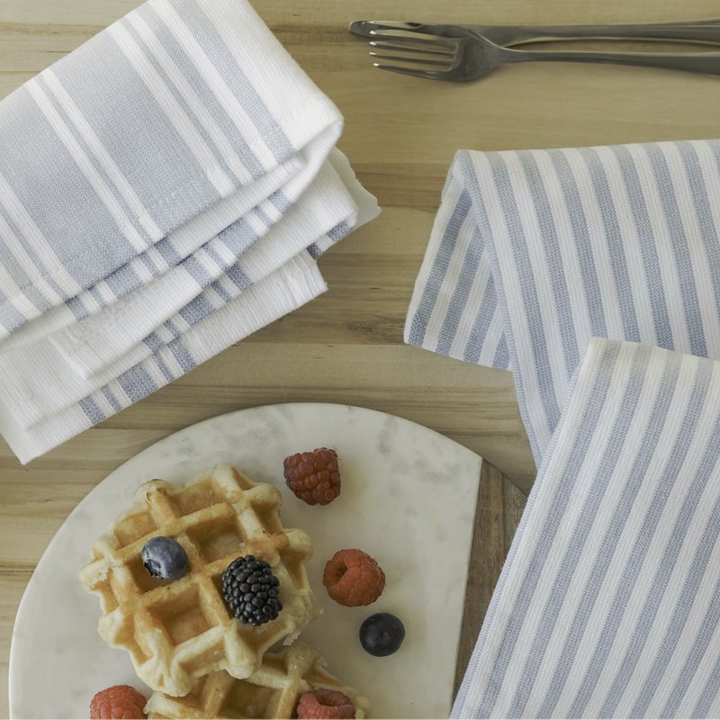 2 Piece Kitchen Towels Set - Blue Linen & White, 3 Pack