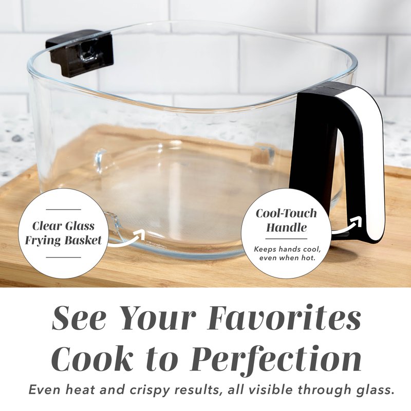 5.5Qt Glass Air Fryer - 1400W Digital Kitchen Appliance with 8 Presets, White