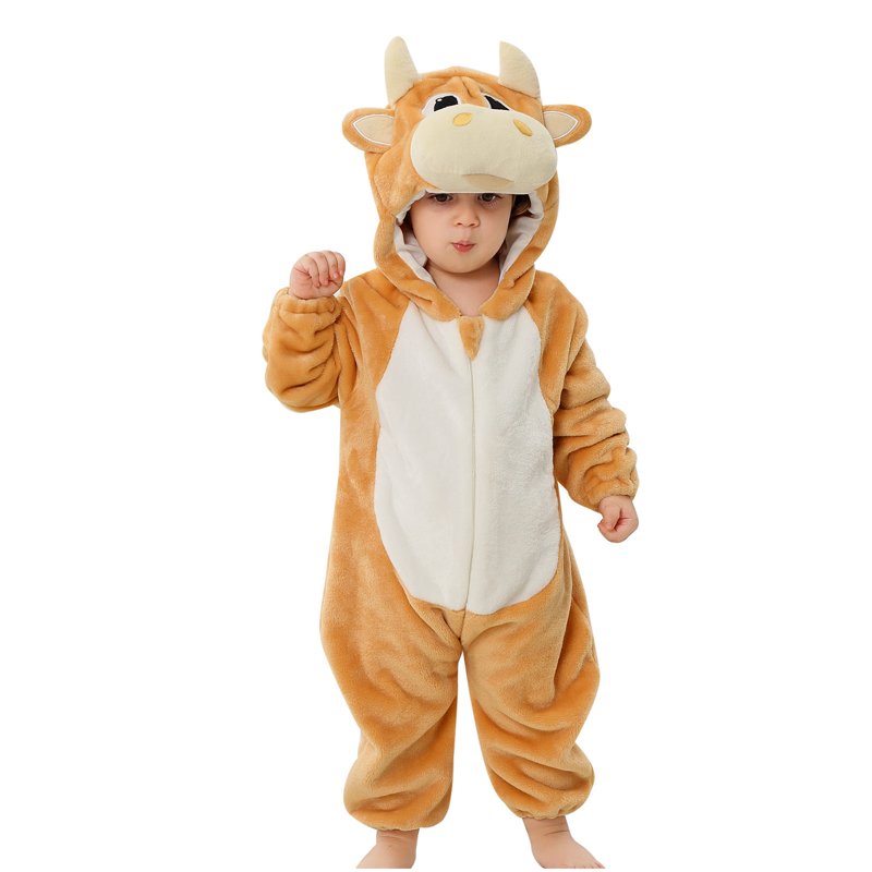 Kids Animal Cosplay Romper - Hooded Flannel Jumpsuit for 18-24 Months - Yellow