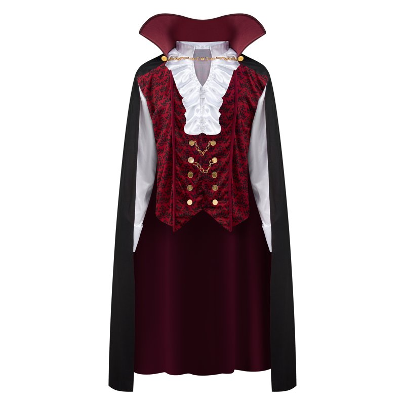 Adult Vampire Costume Set with Cape and Vest - Red, M Halloween Fancy Dress