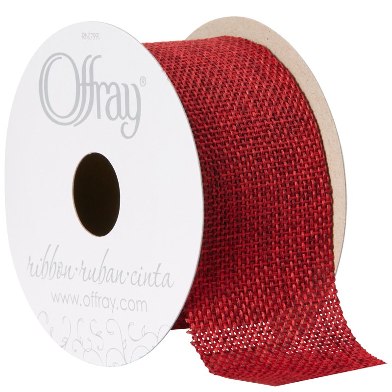 (3 Pack) Burlap Woven Ribbon - Red 1.5 Inch Wide Craft Ribbon, 27 Feet