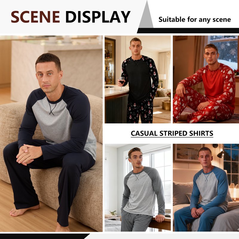 Iceglad Men's Pajamas Set Long Sleeve Sleepwear with Pockets - Dark Grey, S