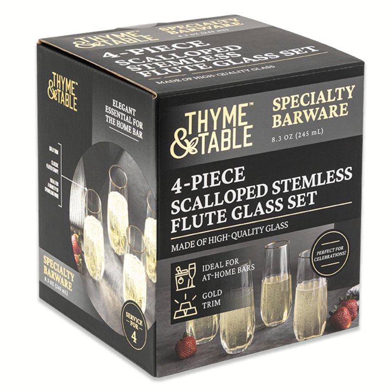 4-Piece Scalloped Stemless Flute Glass Set - Single