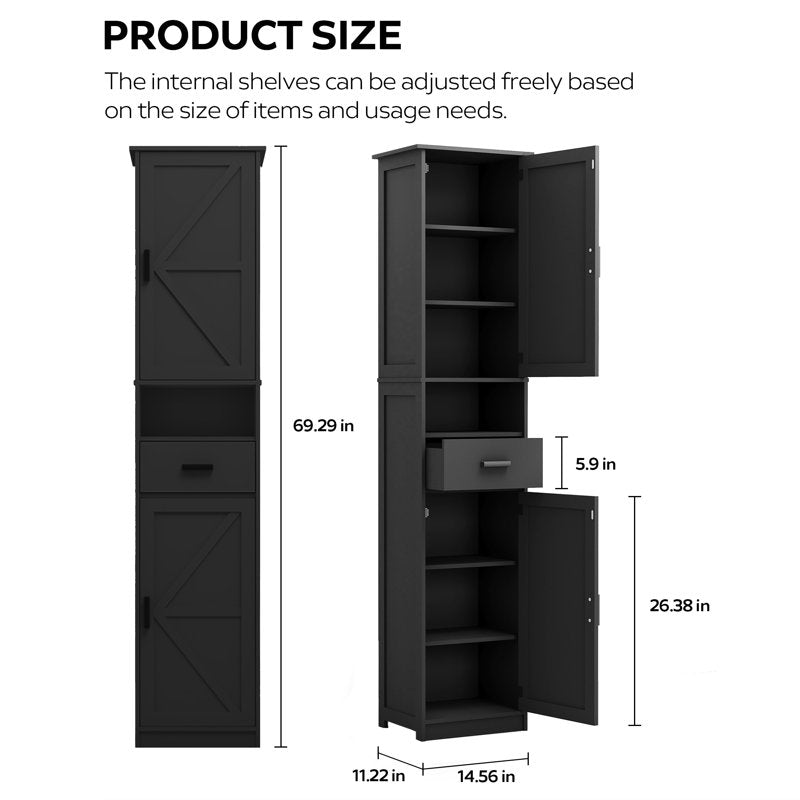 Freestanding Floor Storage Cabinet with Adjustable Shelves - Black