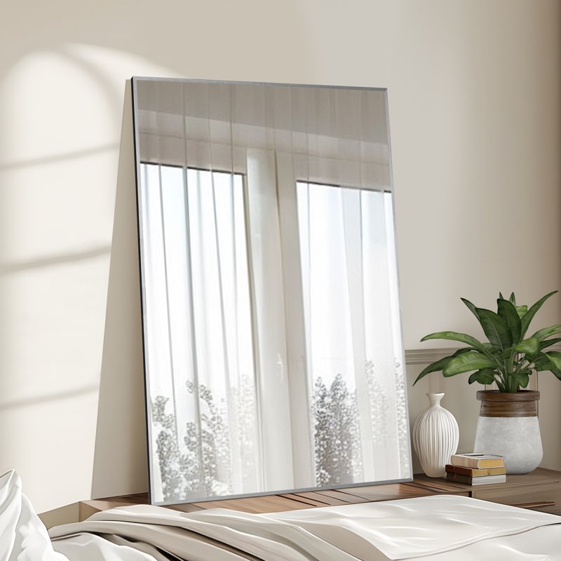 Modern Rectangular Aluminum Alloy Wall Mirror Set - Silver, 36x24in, 2 Pack