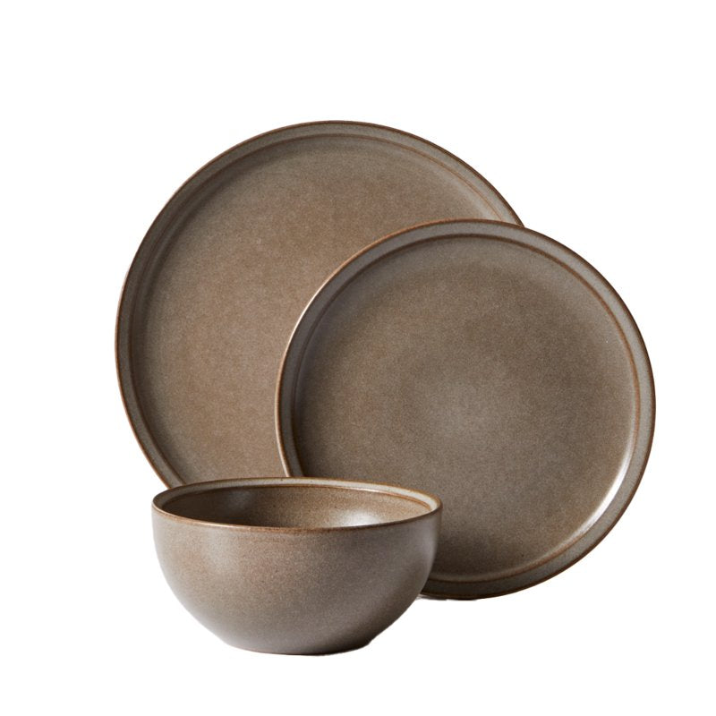 12-Piece Stoneware Dinnerware Set for 4 - Brown, 2 Pack