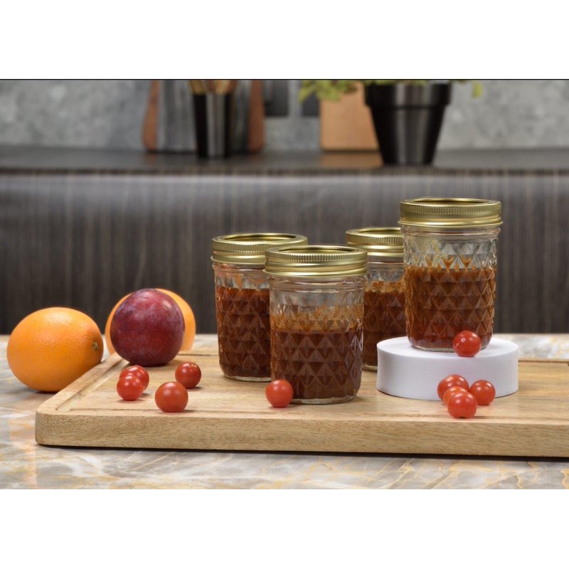 8 oz Mason Jars - Quilted Glass Canning Jars with Lids, 12-Pack