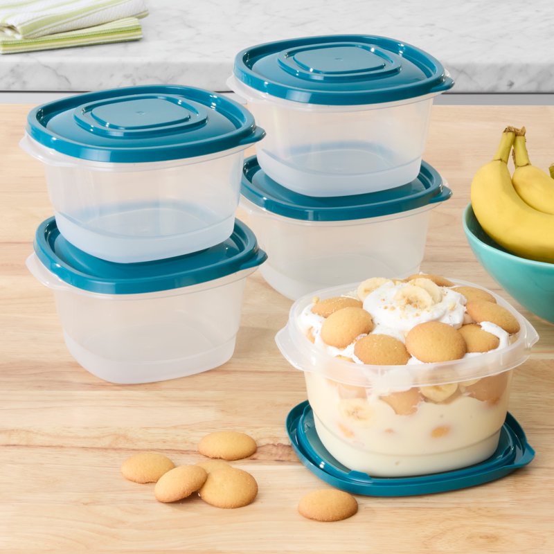 5.2 Cup Food Storage Containers - 6 Pack, Clear with Blue Lids