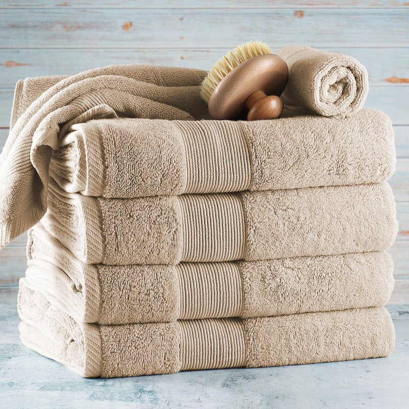 Clara Clark Bath Towels Set 4 Cream Body Towels & 2 Washcloths - 100% Cotton, Ultra Soft, Absorbent