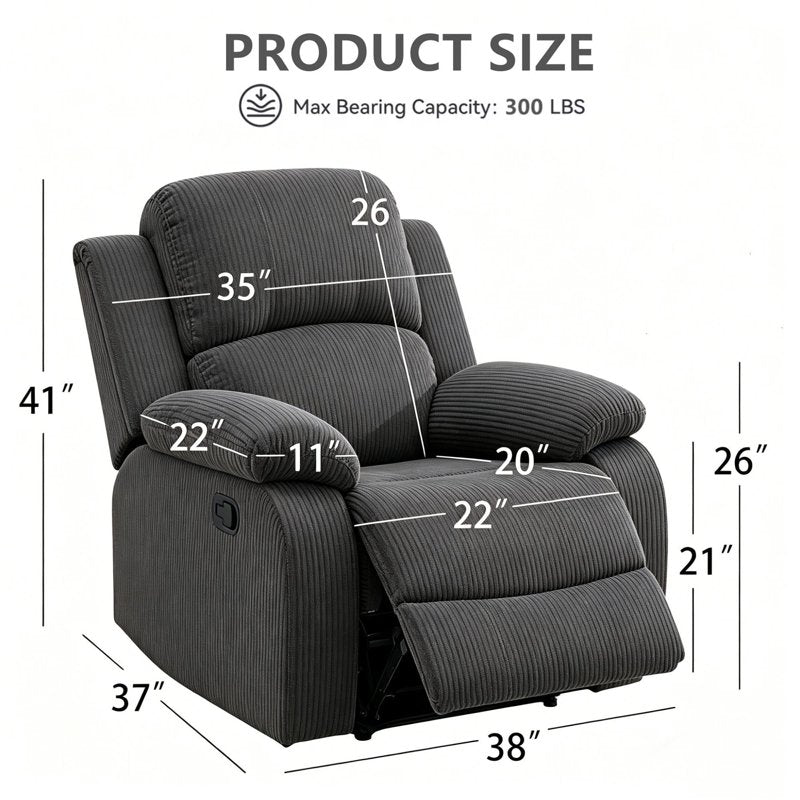 Manual Recliner Chair - Plush Armchair for Living Room & Bedroom