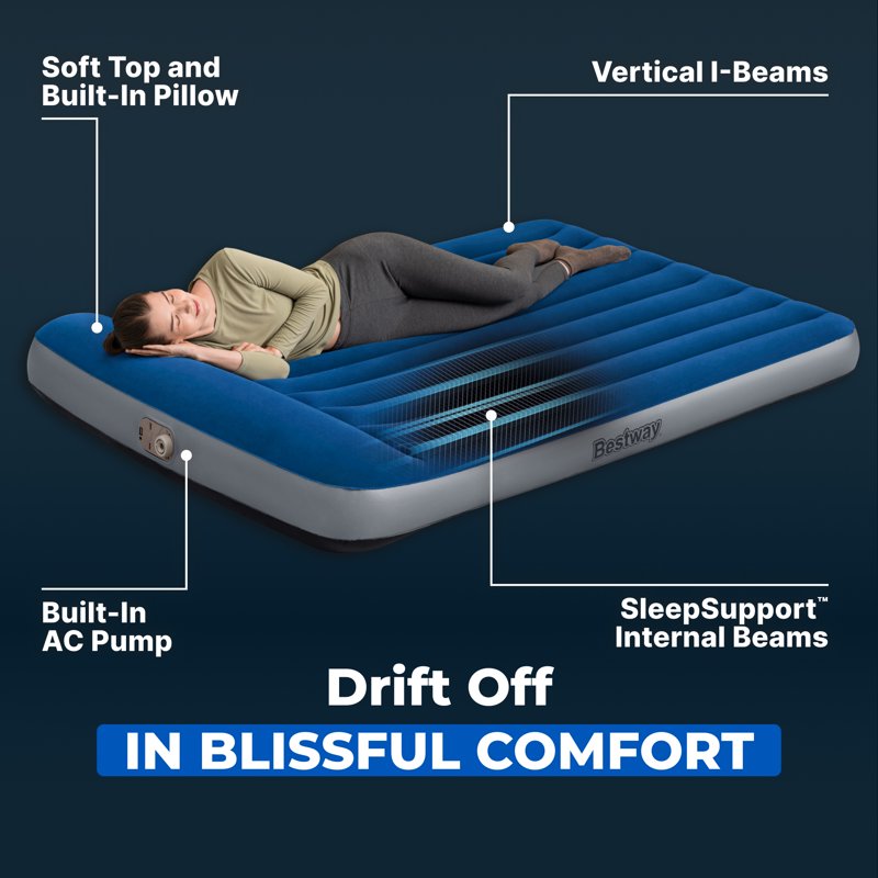 Queen Air Mattress with Built-In AC Pump - SleepSupport 12''