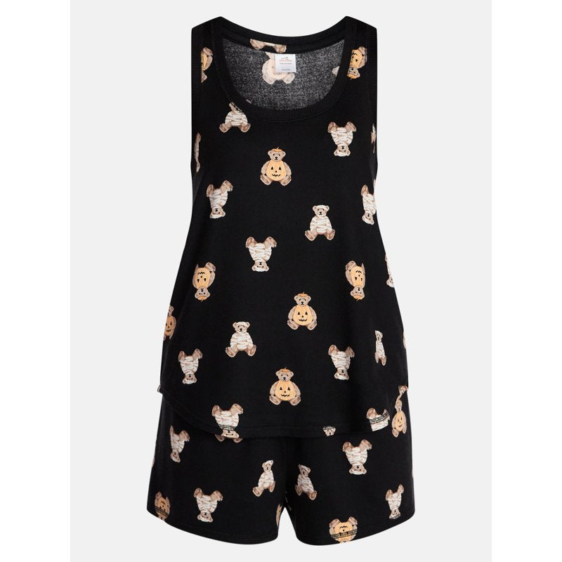 Halloween Women's Hacci Knit Tank Top & Shorts Pajama Set - Black Soot Print, Large