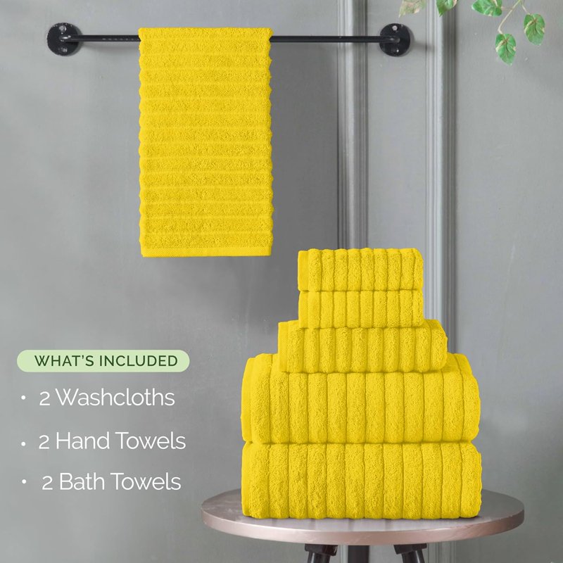 Turkish Cotton Corduroy Bath Towel Set - 6-Piece Luxury Yellow