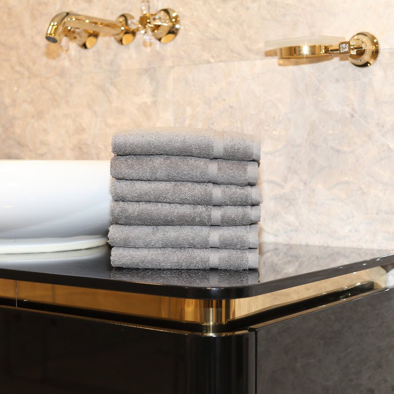 Gray Cotton Hand Towels Set of 6 - Turkish Absorbent Washcloths for Bathroom