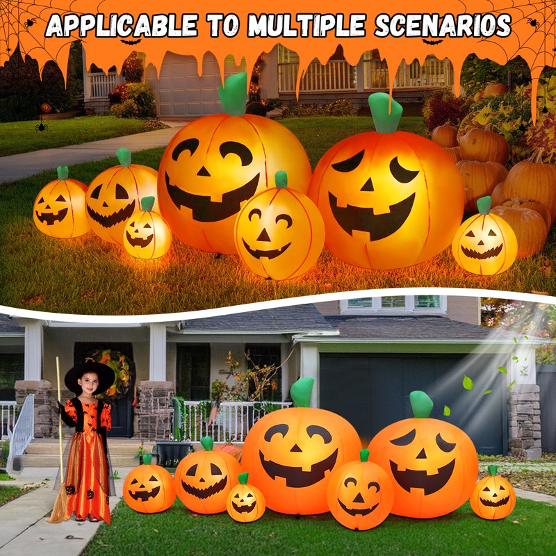 7-Pumpkin Halloween Inflatable Yard Decoration with LED Lights - 8FT