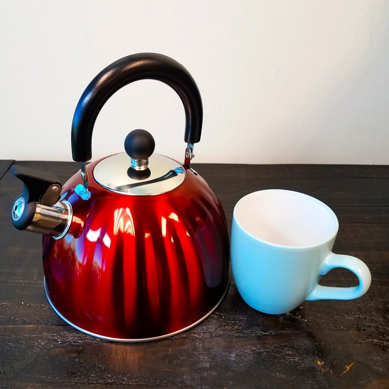 2.1 Quart Whistling Tea Kettle - Metallic Red Pumpkin Shape