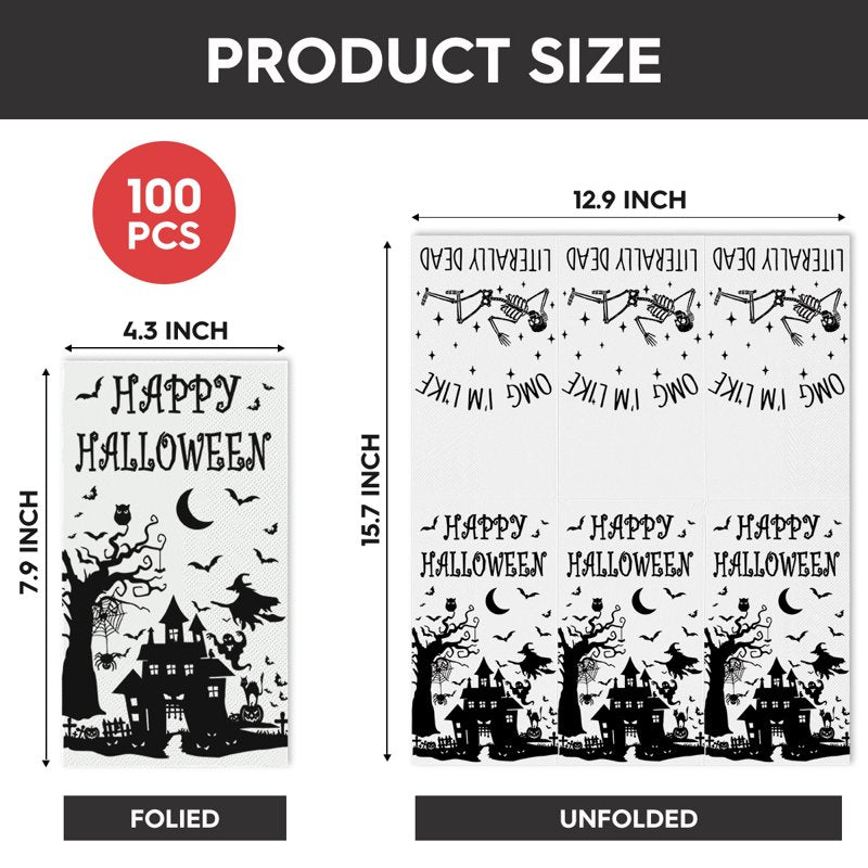 Dead Tree Castle Halloween Paper Napkins - 100PCS, Type G, Vivid Design