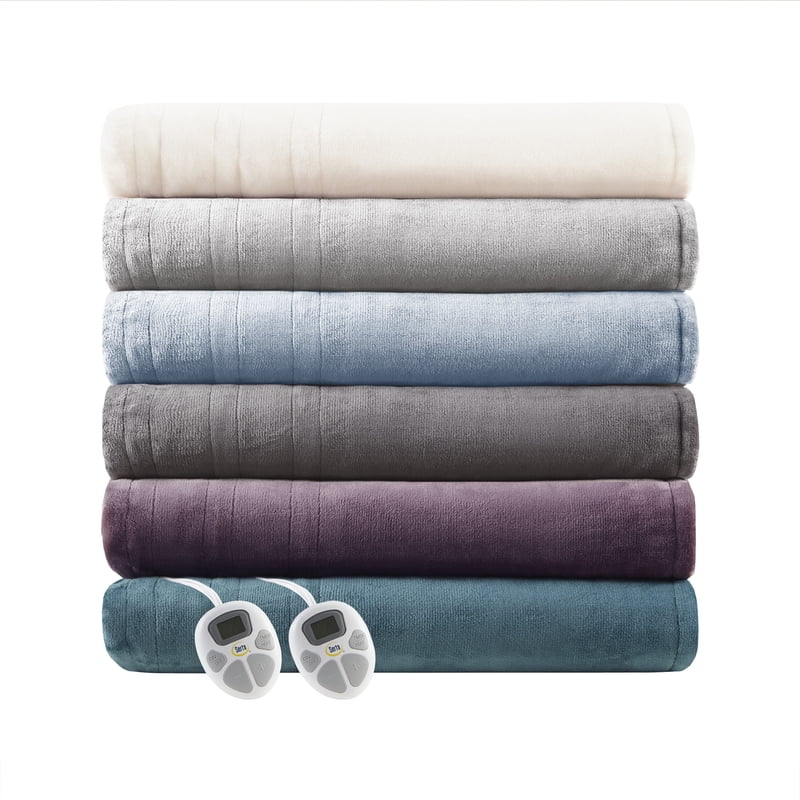 King Heated Blanket with Dual Controllers - Dark Grey Plush Electric Throw