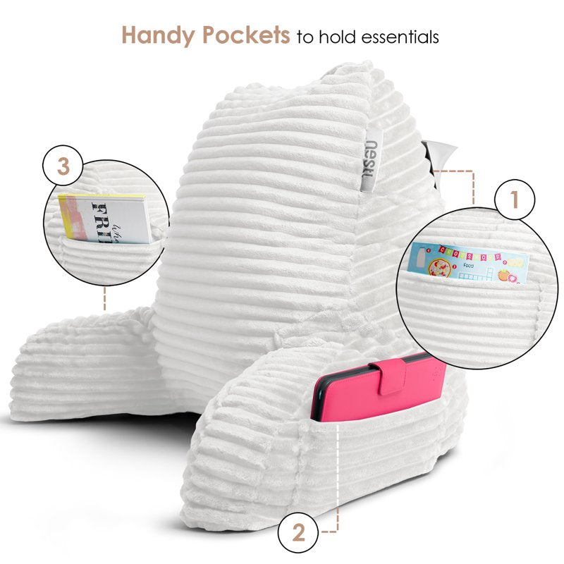 Nestl Medium White Reading Pillow with Portable Lap Desk & Arms - M