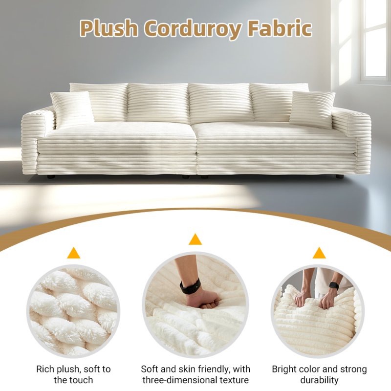 104.3-Inch Plush Corduroy 4-Seat Sofa - Cloud-Like Comfort