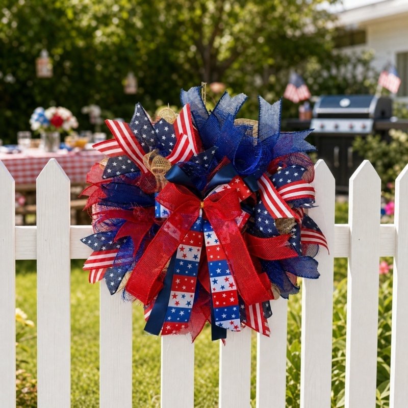 Patriotic 4th of July Wreath with Red White Blue Flowers - Variation Z0I