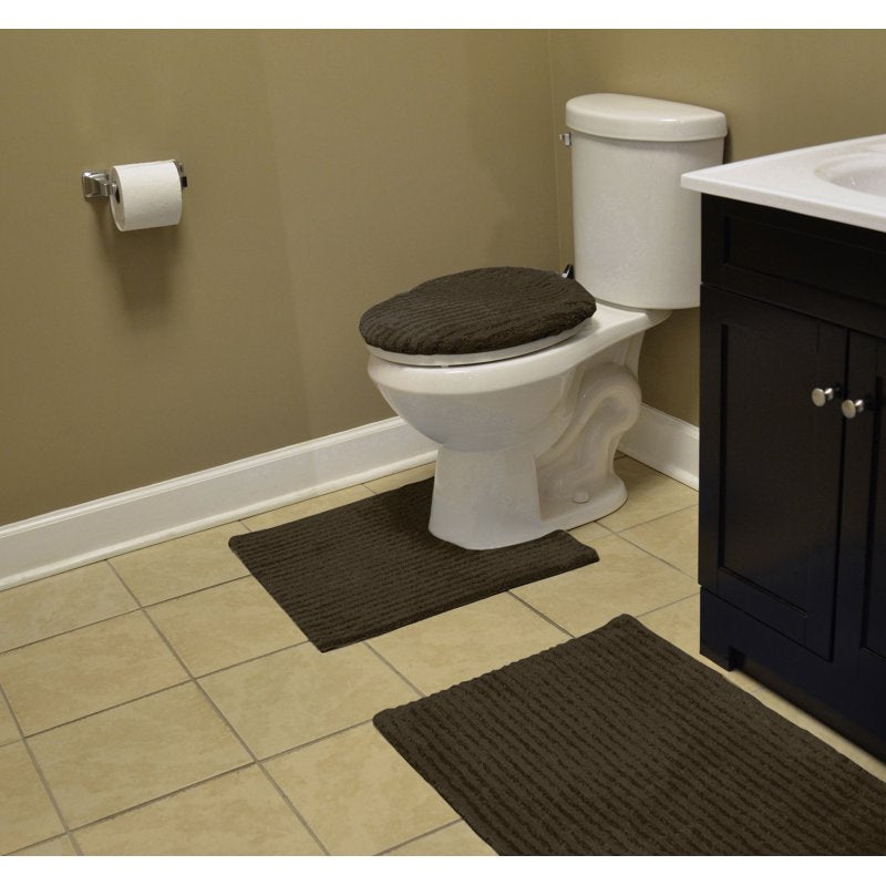 Washable Nylon Bath Rug Set - 3 Piece Bathroom Mat Collection - Chocolate - Non-Slip Backing