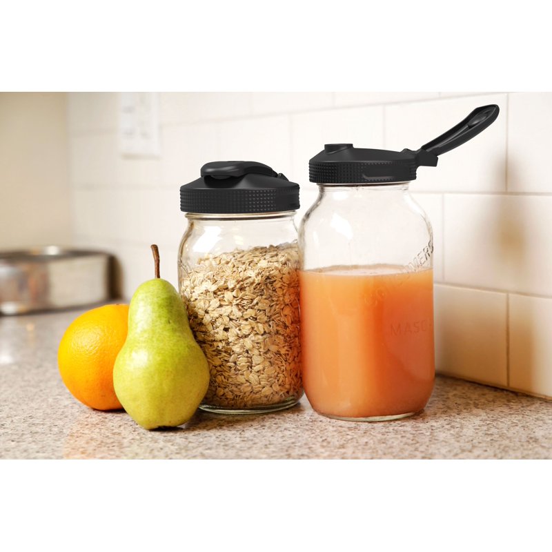 Wide Mouth Mason Jar Lid with Flip Top Spout - Black, Single