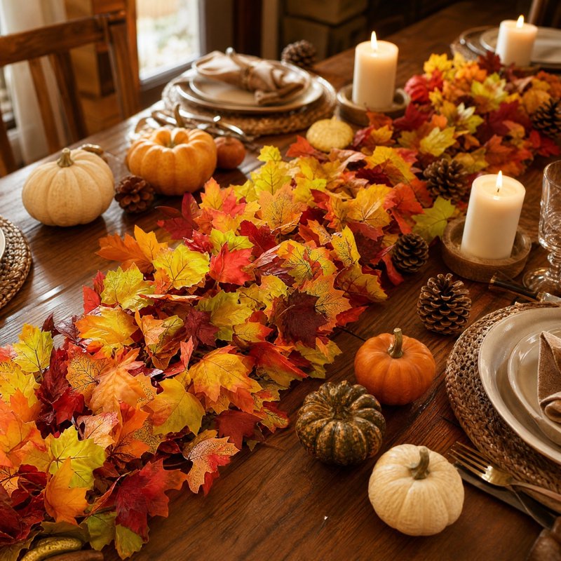 Autumn Maple Leaf Garland - Fall Decor for Fireplace, Staircase & Doorway - Orange P