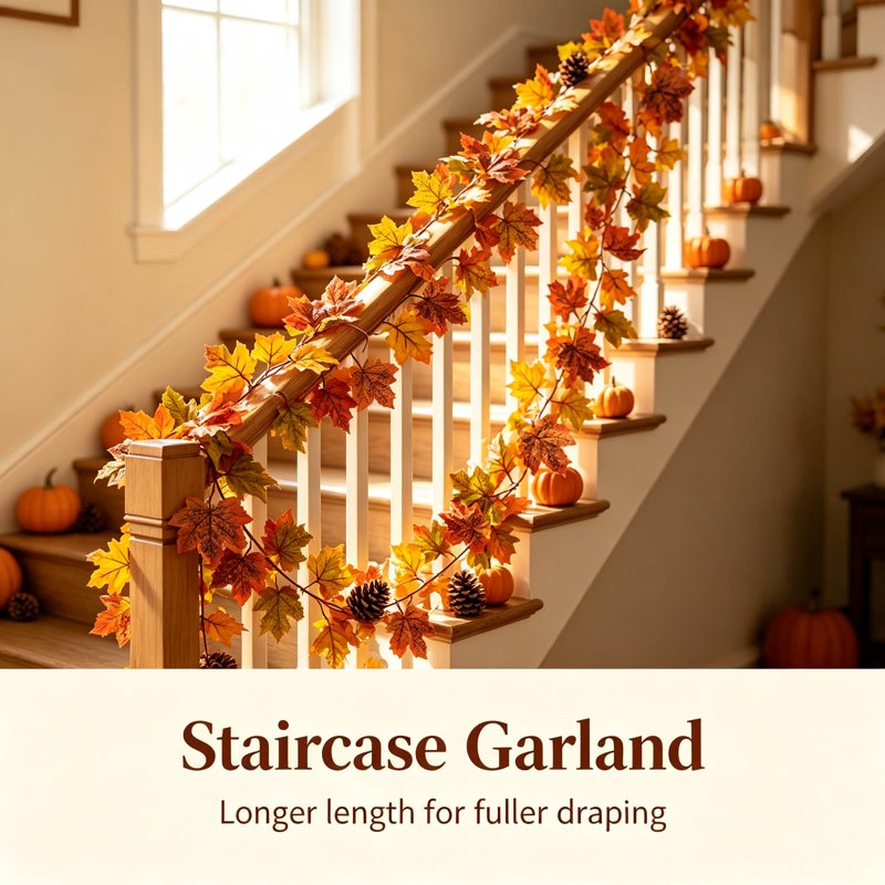 Artificial Maple Leaf Garland - 6.6 Ft Fall Autumn Decor - Orange G