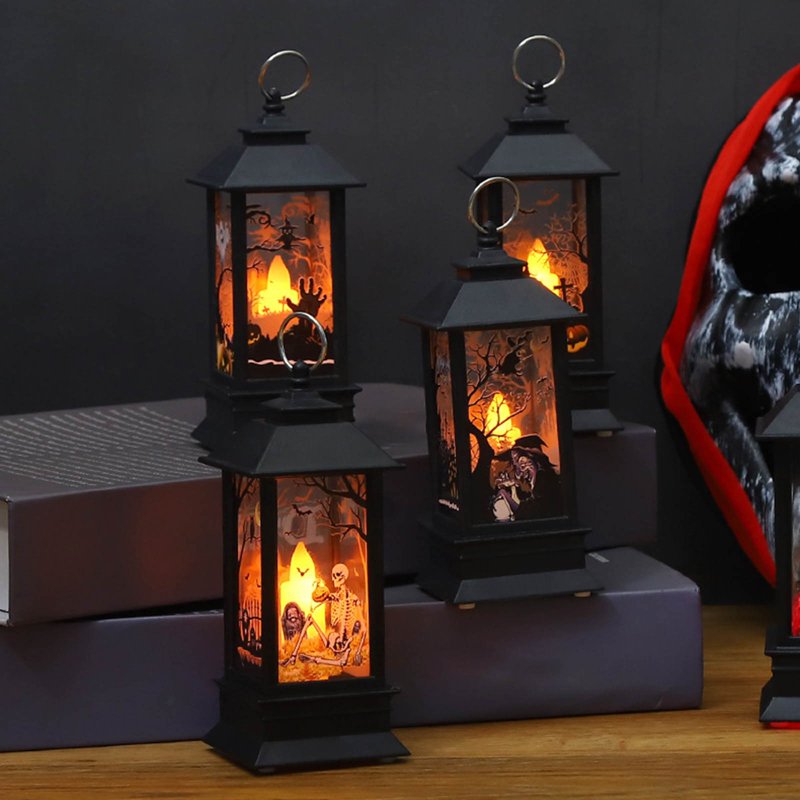 Halloween LED Hanging Lantern with Skeleton and Pumpkin - Pumpkin Witch Variation