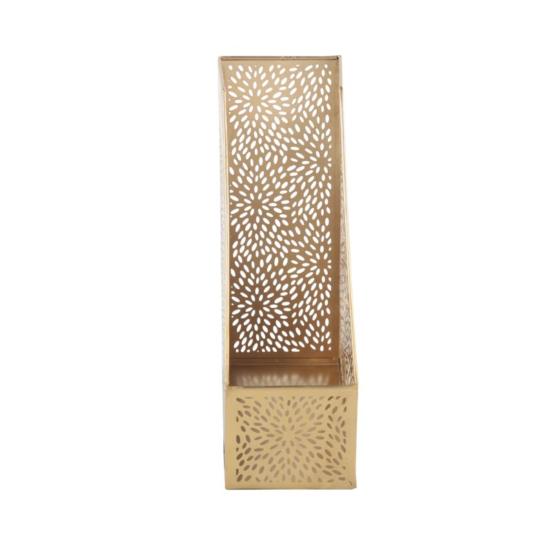 Gold Metal Floral Magazine Holder - 12-Inch Single Slot