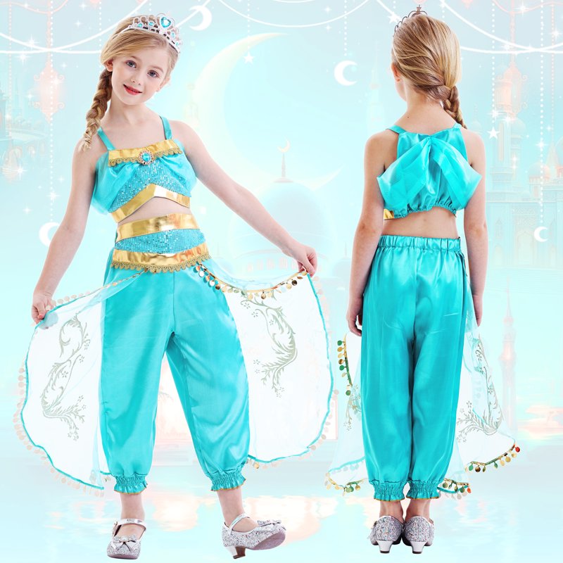 Girls Princess Costume Dress with Accessories - Blue, 110cm, 3-4 Years, Green Variation A055