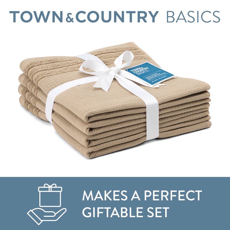 Taupe 4-Piece Waffle Woven Terry Hand Towel Set - Quick Dry Cotton