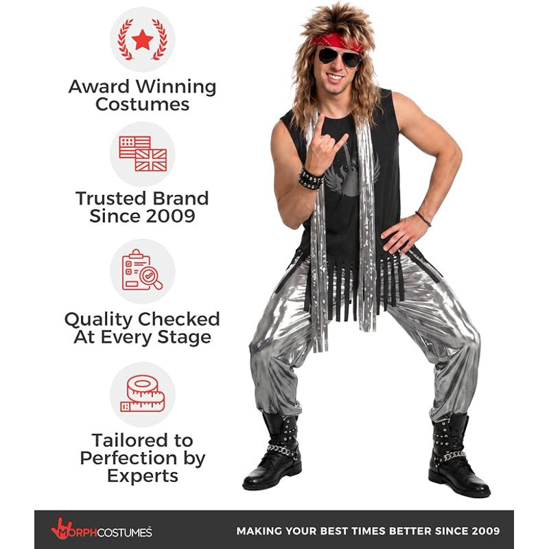 Men's Rocker Halloween Costume 2X Silver Morph Glam Rocker Costume for Men