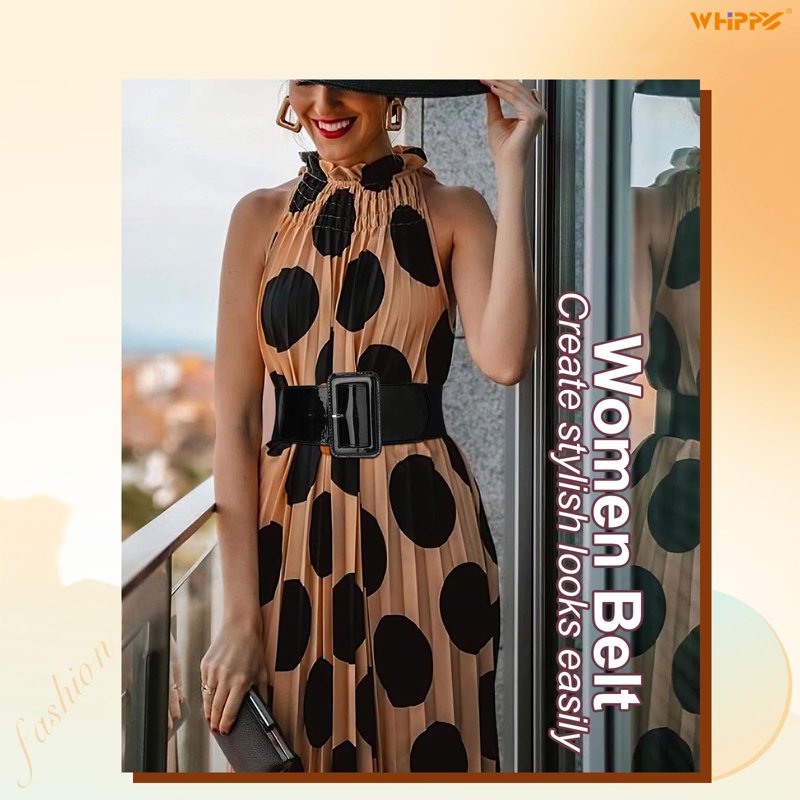 Women Wide Elastic Waist Belt for Dresses - Black, Fits 34-37 Inches - Retro Style