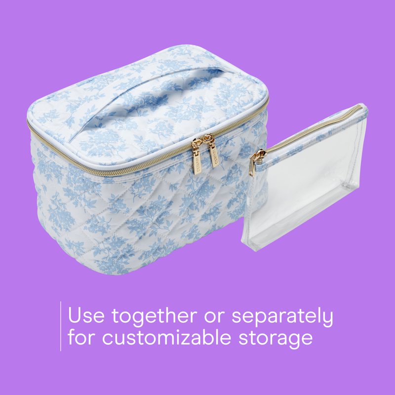 2-Piece Floral Train Case Set with Clear Pouch for Travel Organization