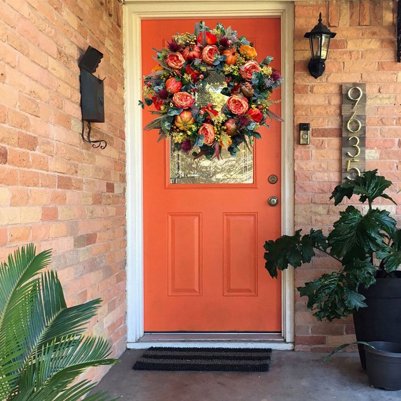 Fall Peony and Pumpkin Wreath for Front Door Farmhouse Decor Seasonal Display