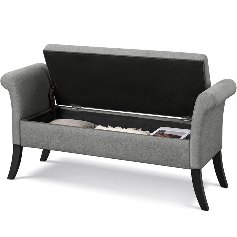 Button Tufted Storage Ottoman Bench with Rolled Arms - Multiple Colors