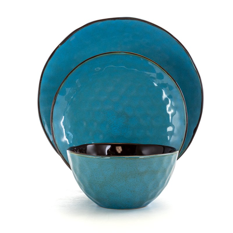 Sea Glass 16-Piece Stoneware Dinnerware Set for 4 - Turquoise